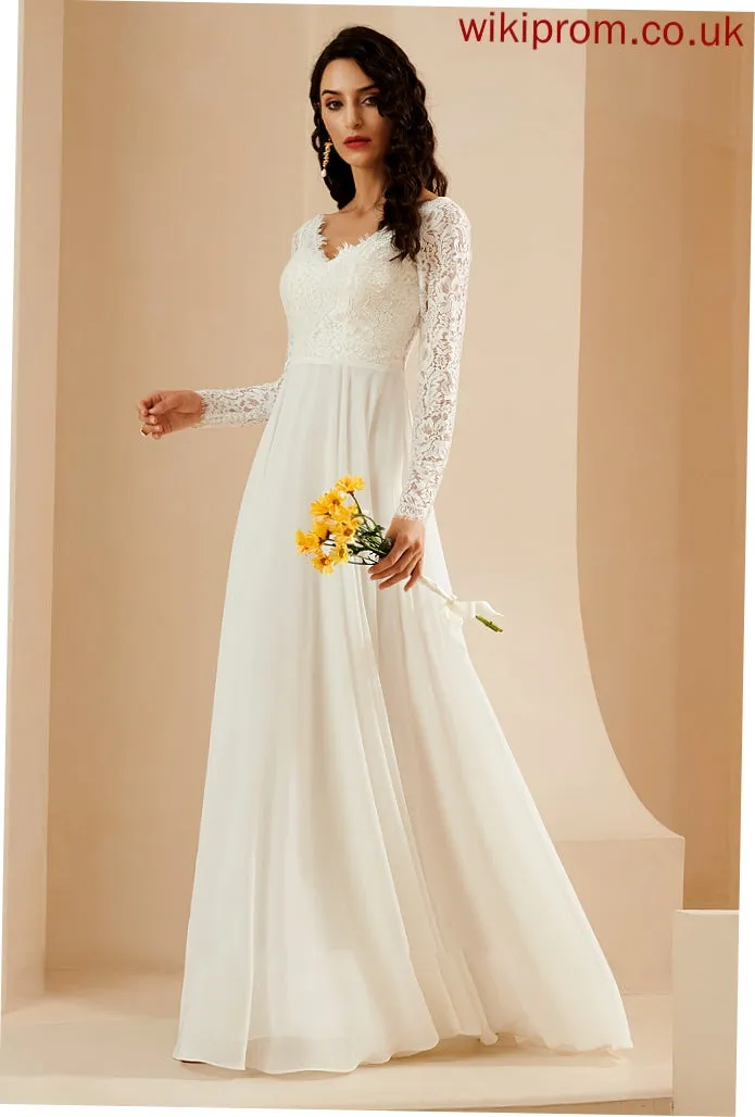 Philippa Lace Wedding Train V-neck Wedding Dresses With A-Line Dress Sweep