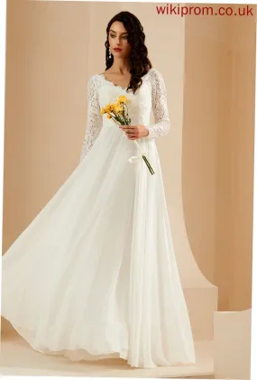 Philippa Lace Wedding Train V-neck Wedding Dresses With A-Line Dress Sweep