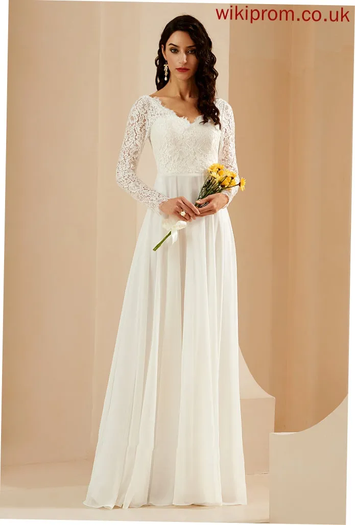 Philippa Lace Wedding Train V-neck Wedding Dresses With A-Line Dress Sweep