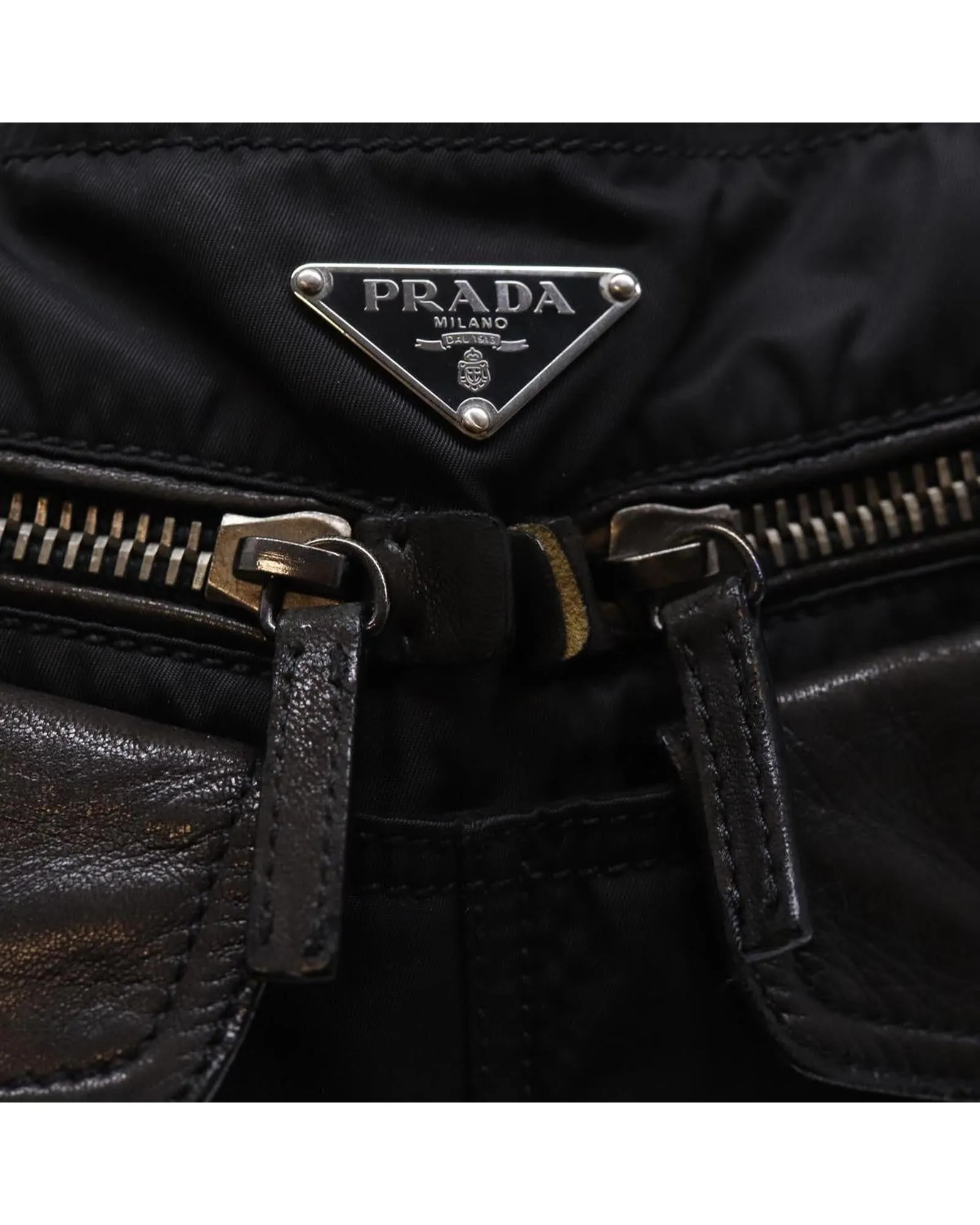 PRADA Black Nylon Tote Bag with Leather Trim