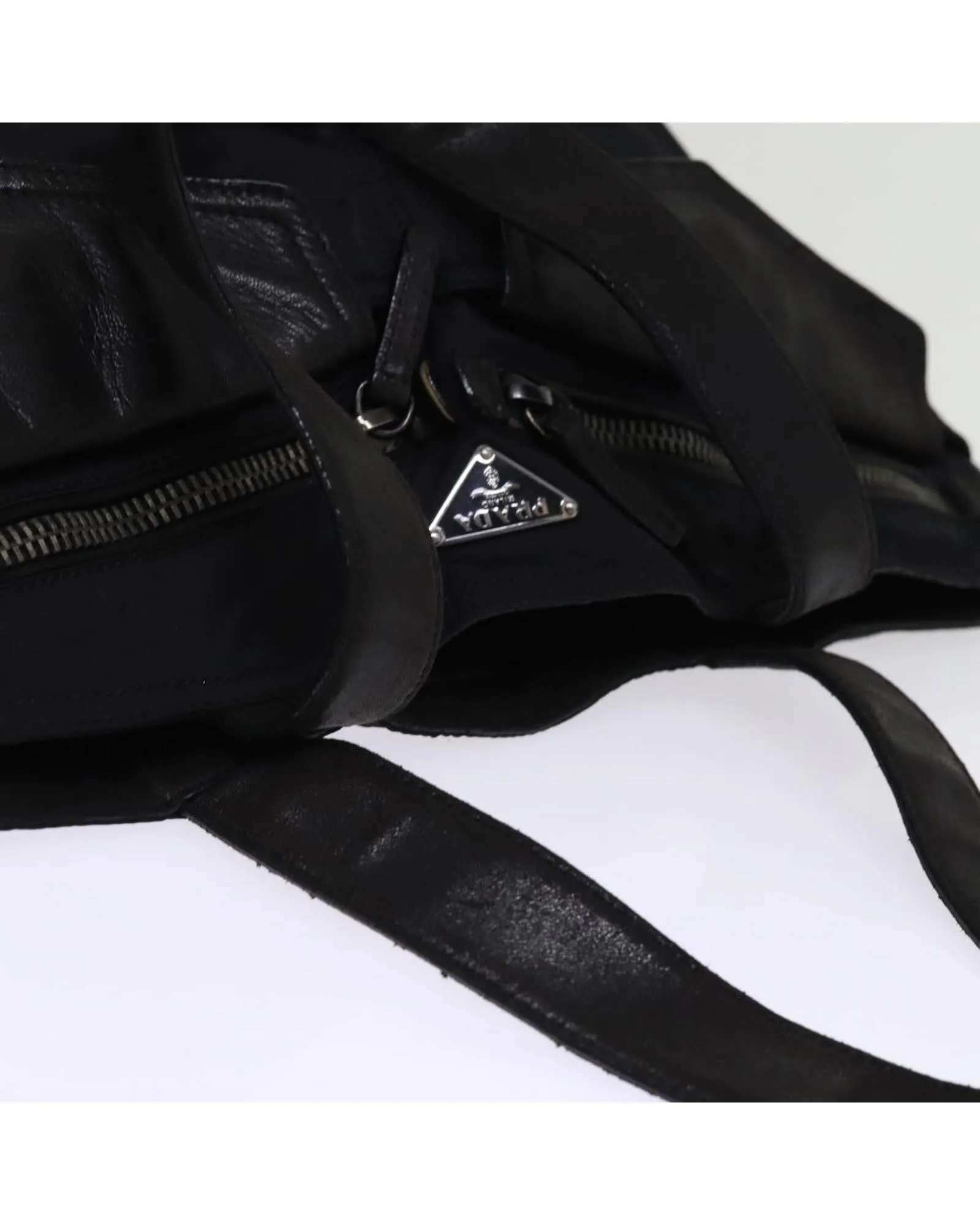 PRADA Black Nylon Tote Bag with Leather Trim