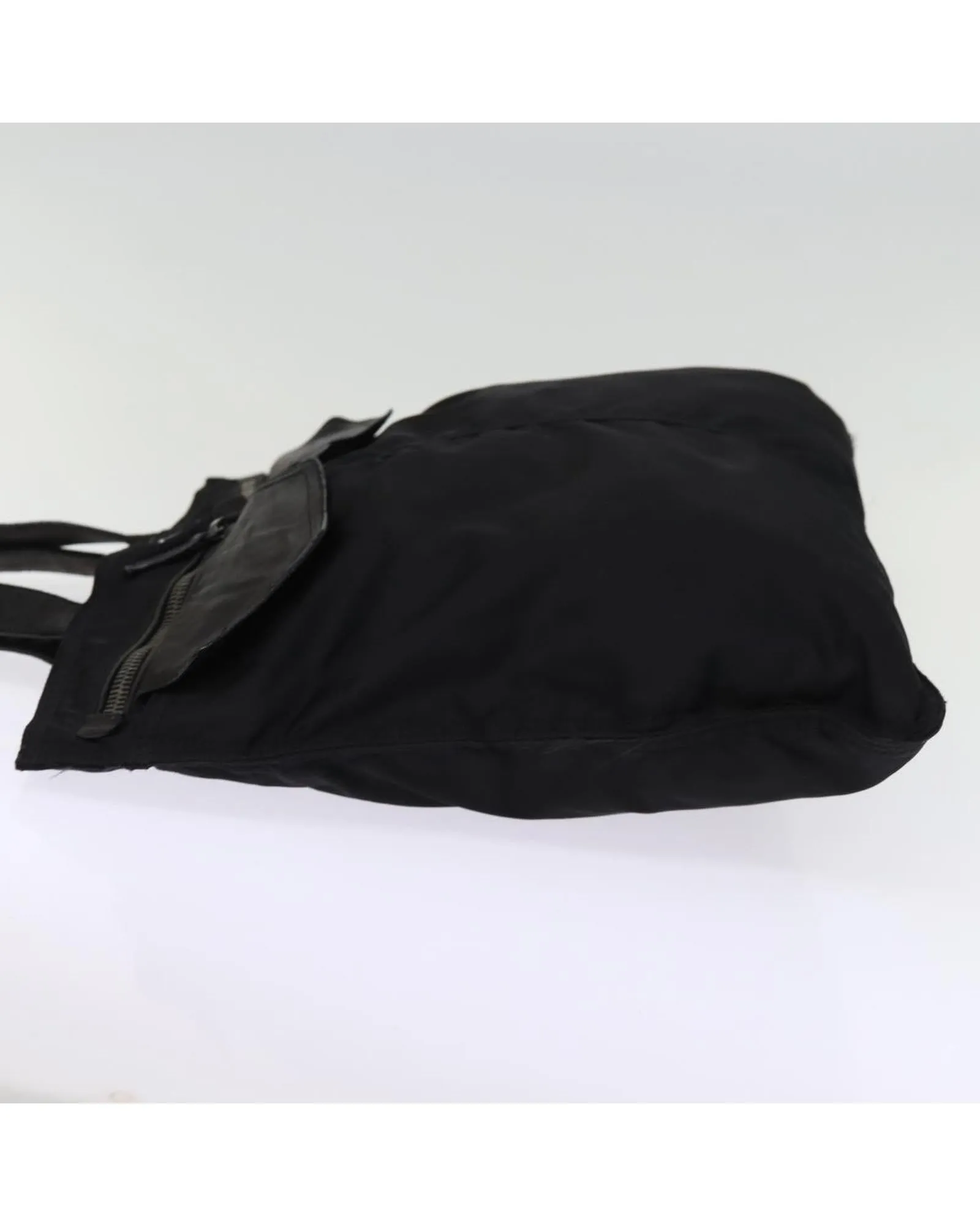 PRADA Black Nylon Tote Bag with Leather Trim
