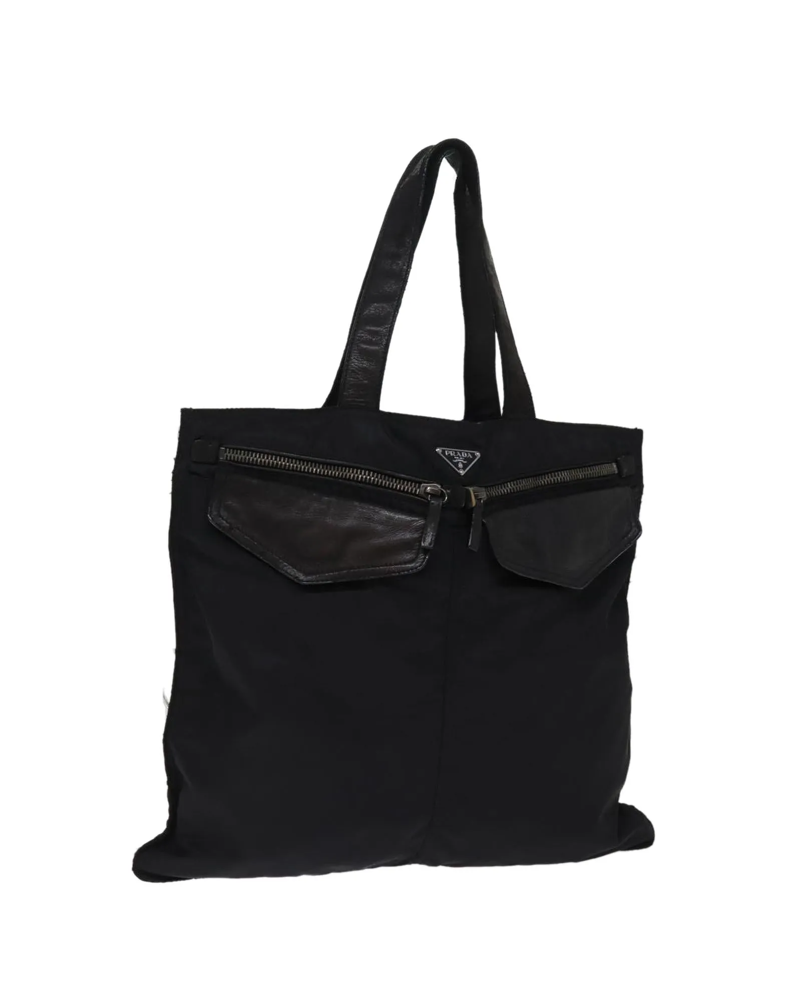 PRADA Black Nylon Tote Bag with Leather Trim