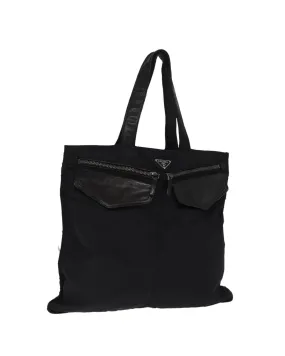 PRADA Black Nylon Tote Bag with Leather Trim