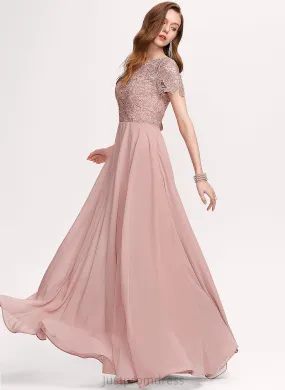 Prom Dresses With A-Line Millie Neck Sequins Scoop Floor-Length Chiffon