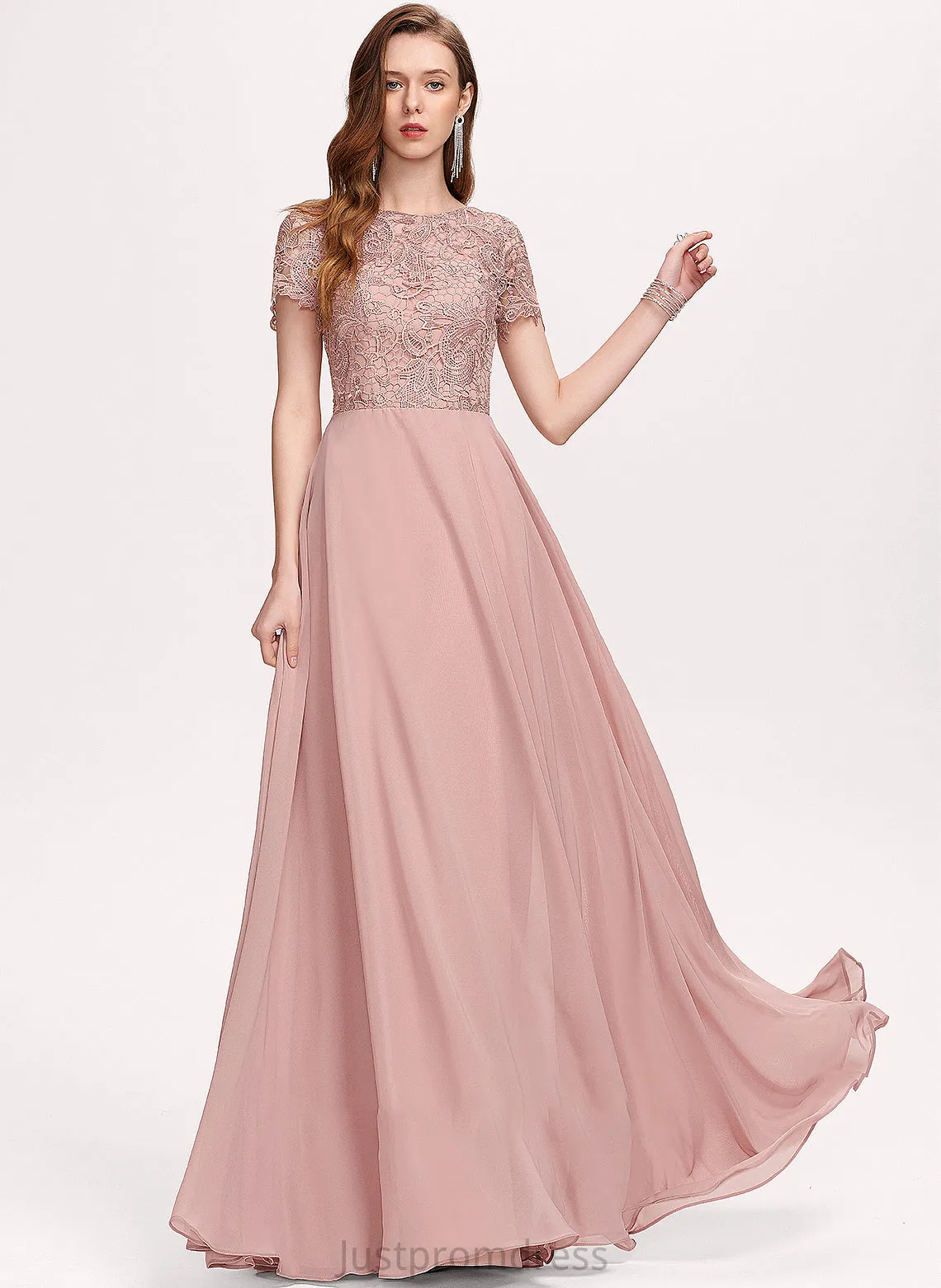 Prom Dresses With A-Line Millie Neck Sequins Scoop Floor-Length Chiffon