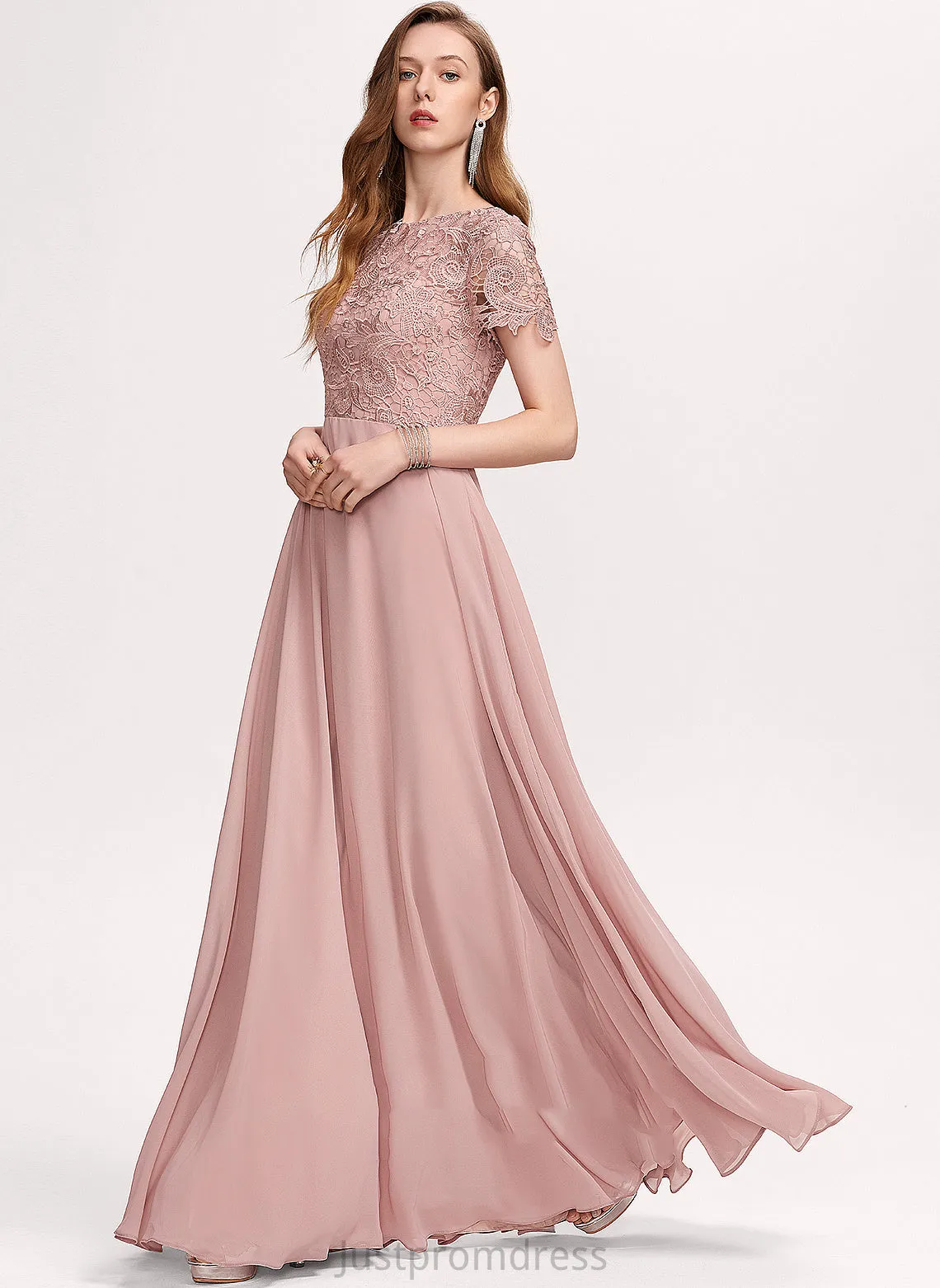 Prom Dresses With A-Line Millie Neck Sequins Scoop Floor-Length Chiffon