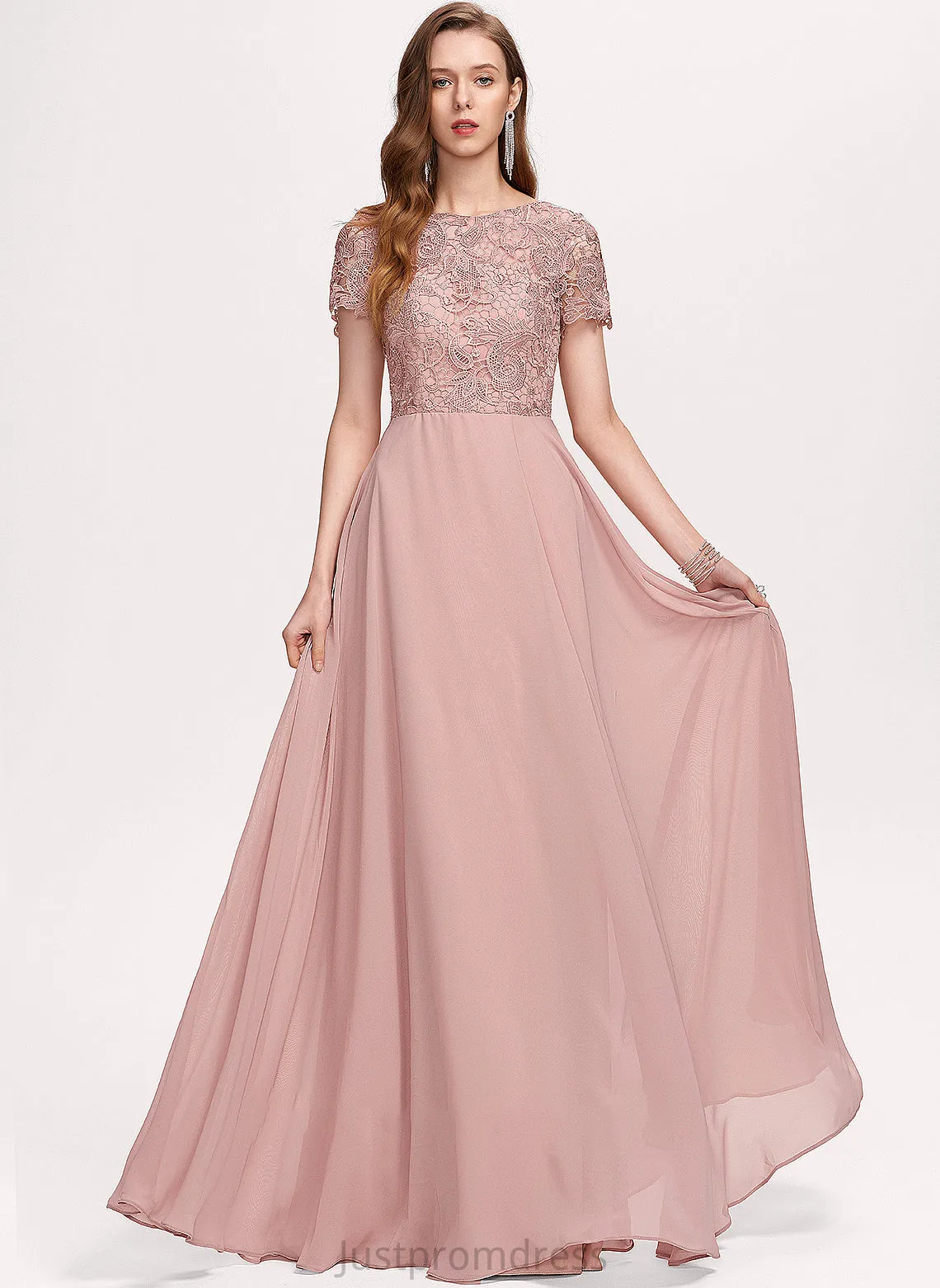 Prom Dresses With A-Line Millie Neck Sequins Scoop Floor-Length Chiffon