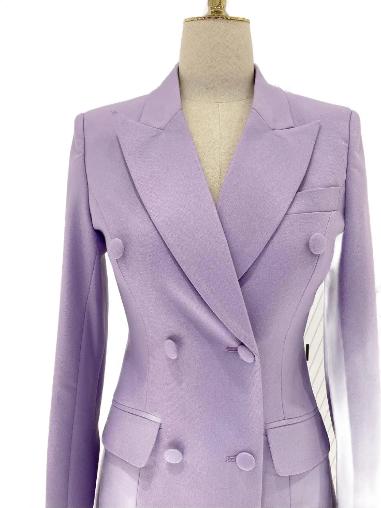 Purple Double-Breasted Suit - Women Flared Pantsuit