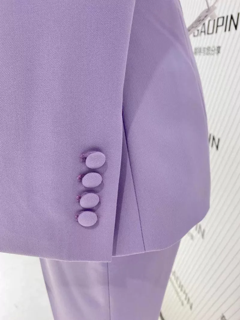 Purple Double-Breasted Suit - Women Flared Pantsuit