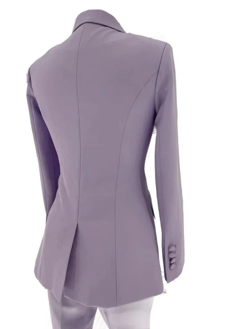 Purple Double-Breasted Suit - Women Flared Pantsuit
