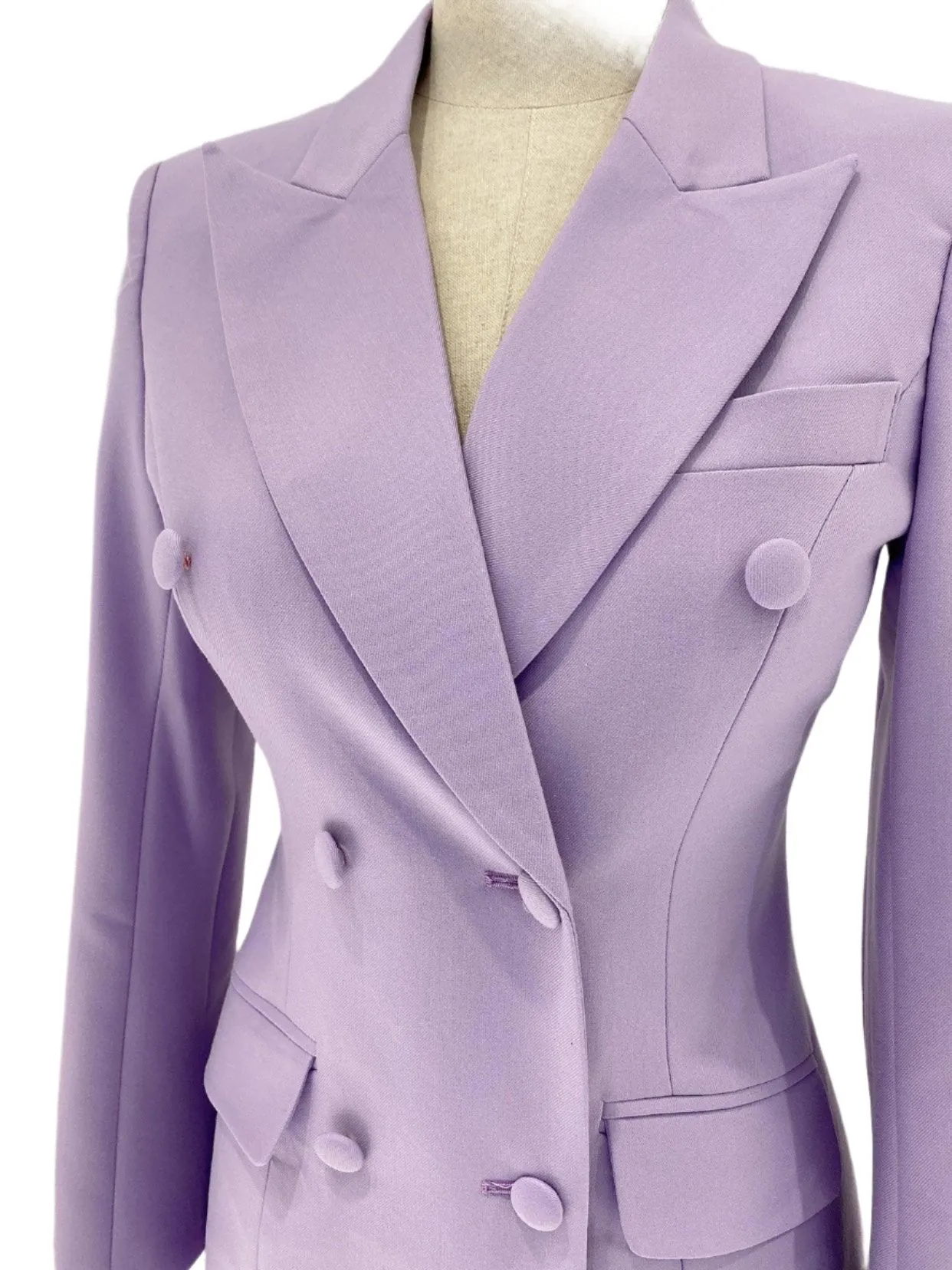 Purple Double-Breasted Suit - Women Flared Pantsuit
