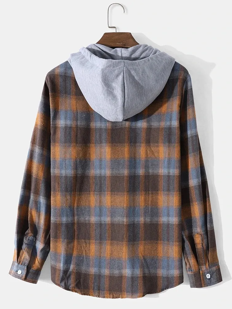 Regular Fit Contrast Hooded Plaid Shirts