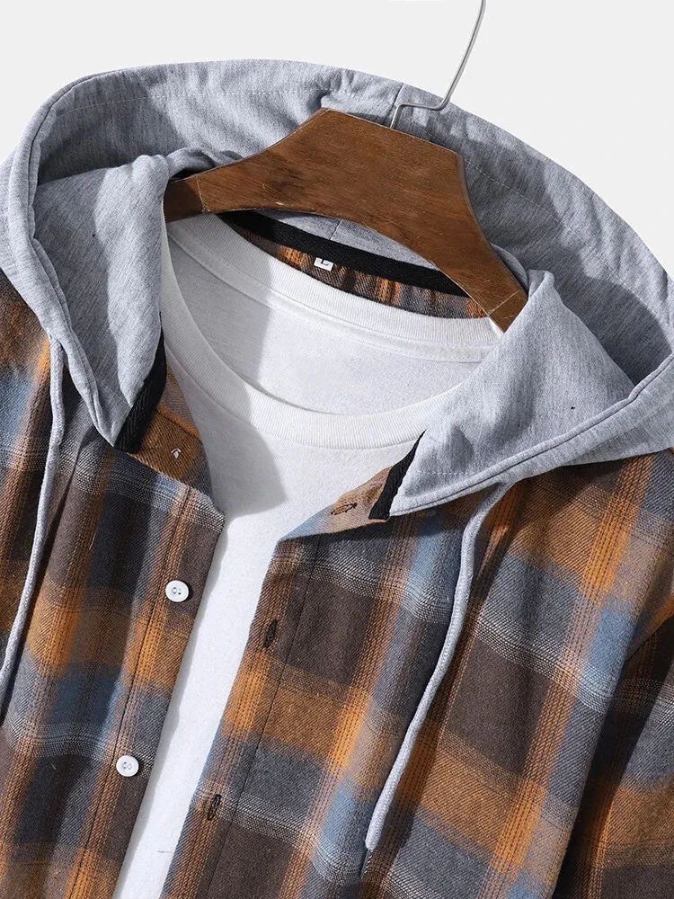 Regular Fit Contrast Hooded Plaid Shirts
