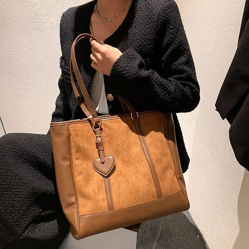 Retro Color Contrast Big PU Leather Shoulder Bags for Women 2021 Winter Designer Brand Personality Shoulder Handbag and Purses