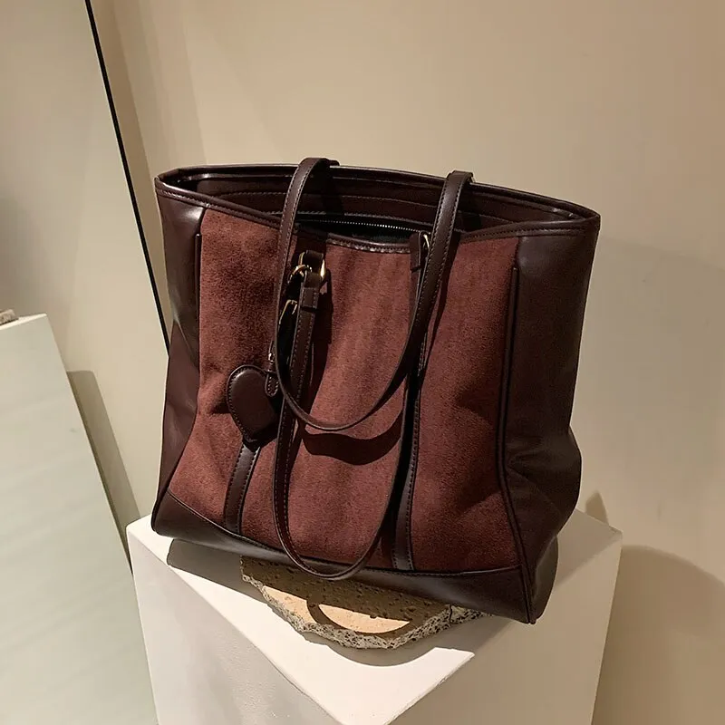 Retro Color Contrast Big PU Leather Shoulder Bags for Women 2021 Winter Designer Brand Personality Shoulder Handbag and Purses
