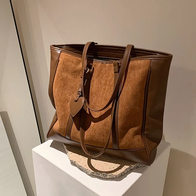 Retro Color Contrast Big PU Leather Shoulder Bags for Women 2021 Winter Designer Brand Personality Shoulder Handbag and Purses