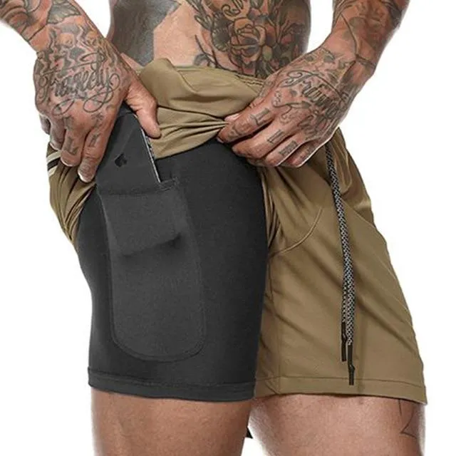 Running Shorts Men 2 in 1 Sports Jogging Fitness Shorts