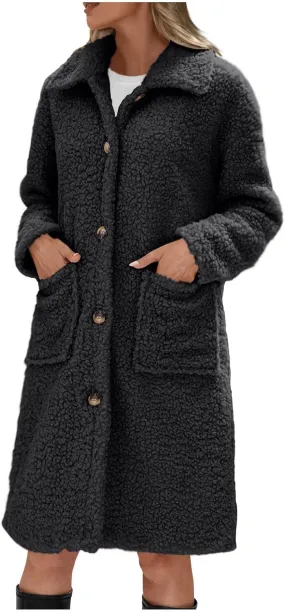 Ruziyoog Women's Fuzzy Fleece Jackets 2024 Fashion Long Sleeve Lapel Button Down Long Teddy Coat Faux Fur Warm Winter Outwear