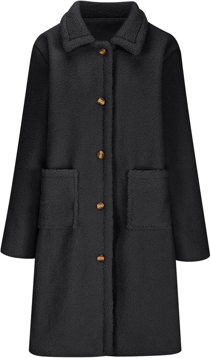 Ruziyoog Women's Fuzzy Fleece Jackets 2024 Fashion Long Sleeve Lapel Button Down Long Teddy Coat Faux Fur Warm Winter Outwear