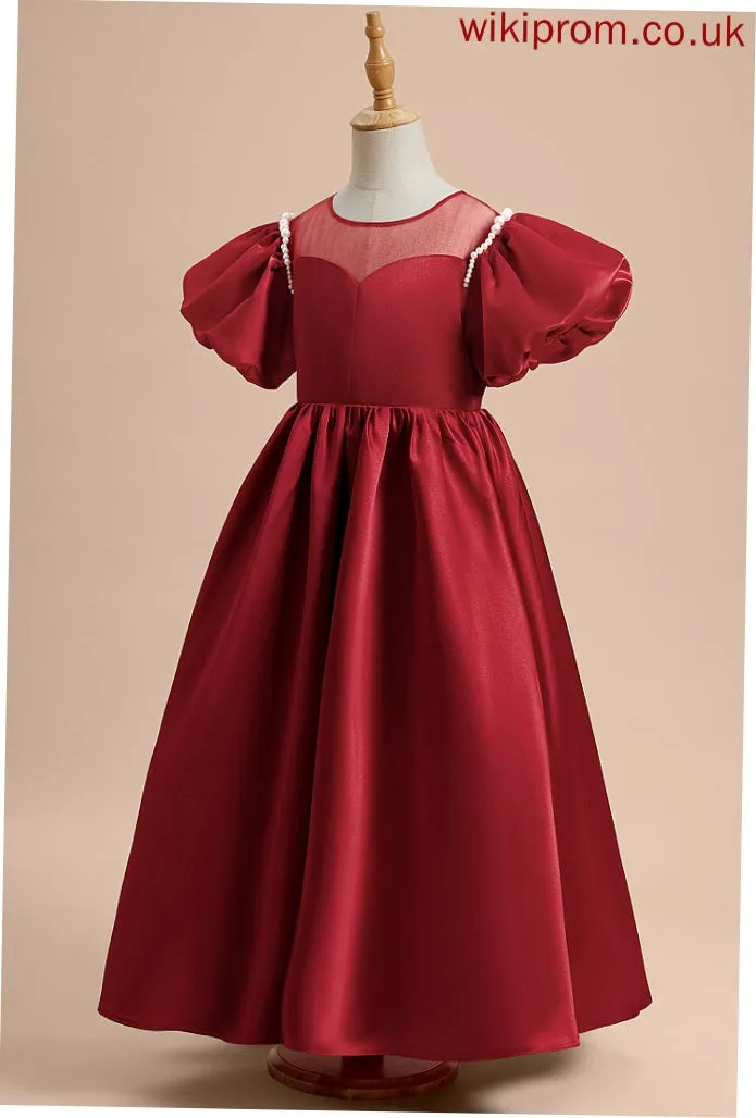 Satin Girl Dress - Ankle-length Sleeves A-Line Neck Flower Scoop Gillian Flower Girl Dresses Beading With Short