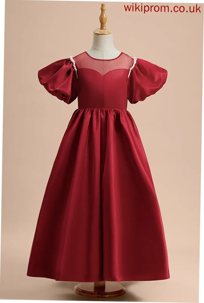 Satin Girl Dress - Ankle-length Sleeves A-Line Neck Flower Scoop Gillian Flower Girl Dresses Beading With Short