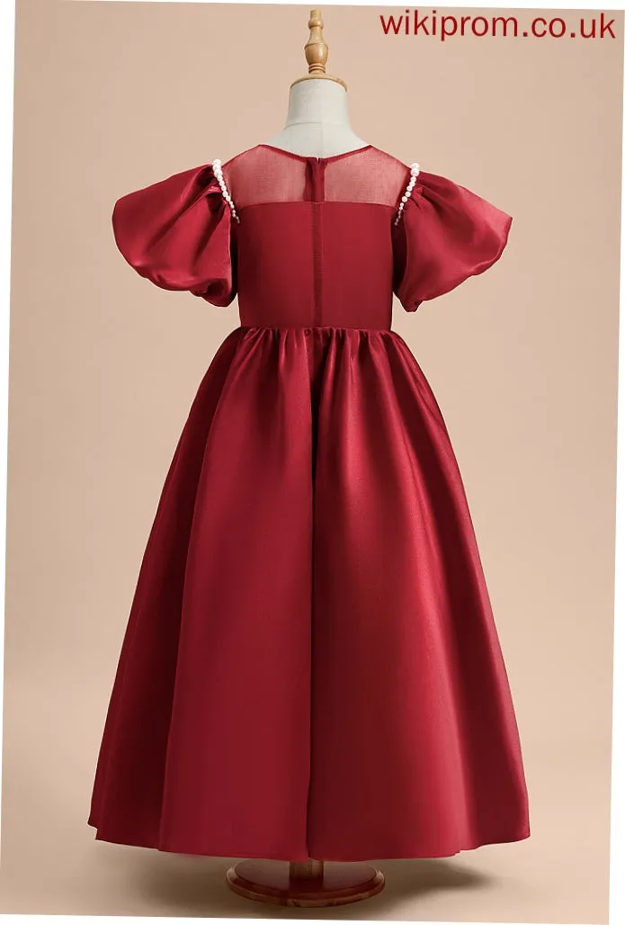 Satin Girl Dress - Ankle-length Sleeves A-Line Neck Flower Scoop Gillian Flower Girl Dresses Beading With Short