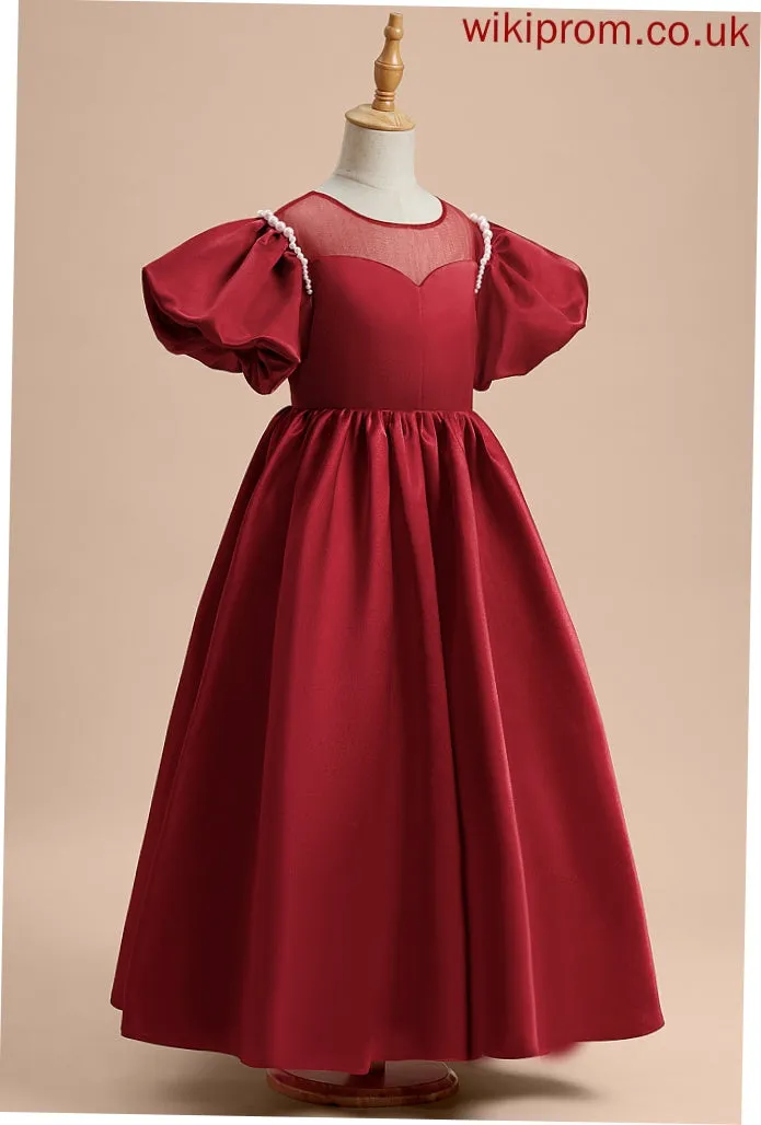 Satin Girl Dress - Ankle-length Sleeves A-Line Neck Flower Scoop Gillian Flower Girl Dresses Beading With Short
