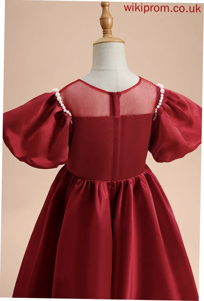Satin Girl Dress - Ankle-length Sleeves A-Line Neck Flower Scoop Gillian Flower Girl Dresses Beading With Short
