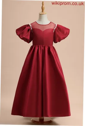 Satin Girl Dress - Ankle-length Sleeves A-Line Neck Flower Scoop Gillian Flower Girl Dresses Beading With Short