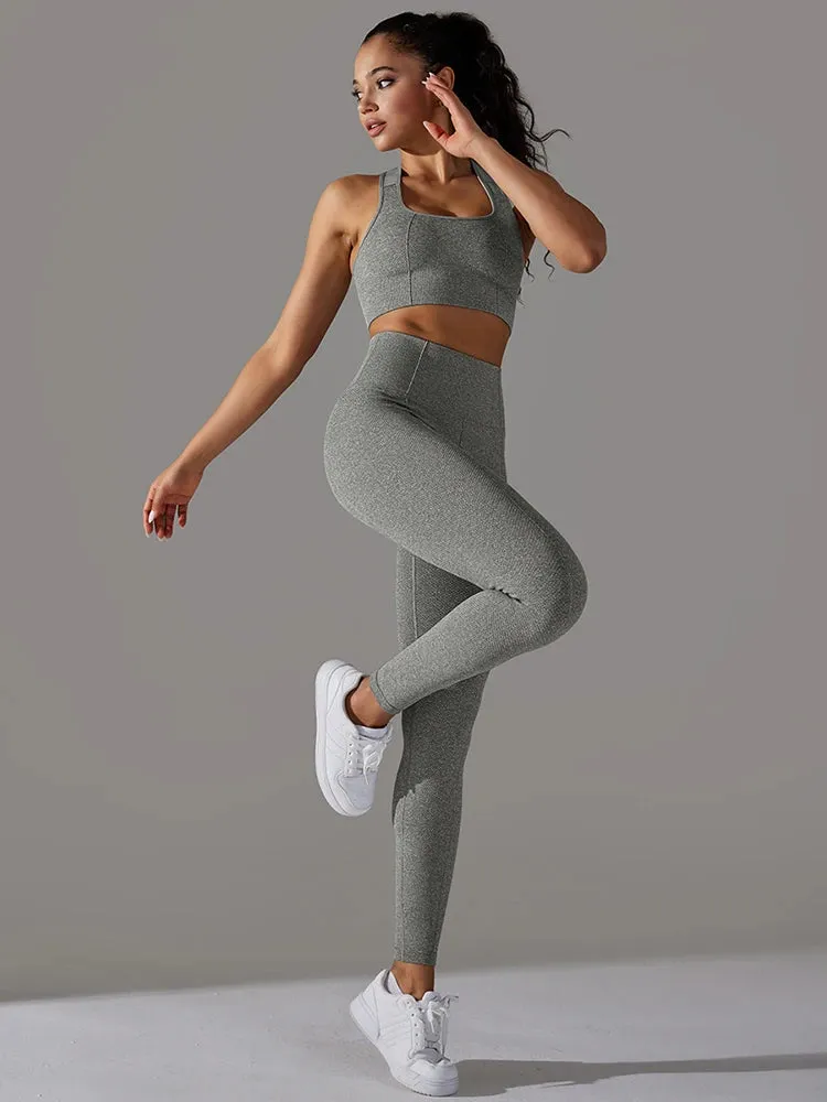 Seamless Sports Bra Top and Seamless High Waisted Gym Leggings Set