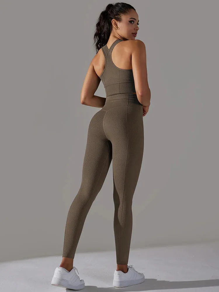 Seamless Sports Bra Top and Seamless High Waisted Gym Leggings Set