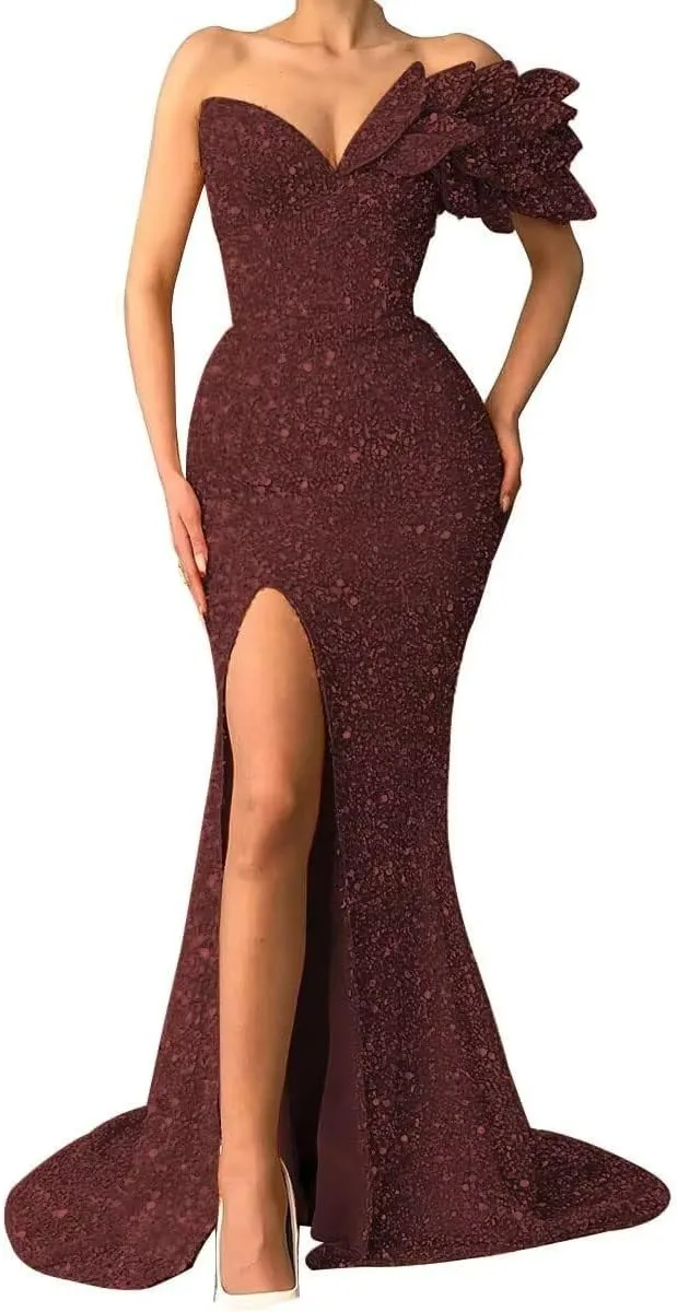 Sequin Prom Dresses 2025 Sparkly One Shoulder Mermaid Evening Gonws Formal Party Bridesmaid Dresses for Wedding