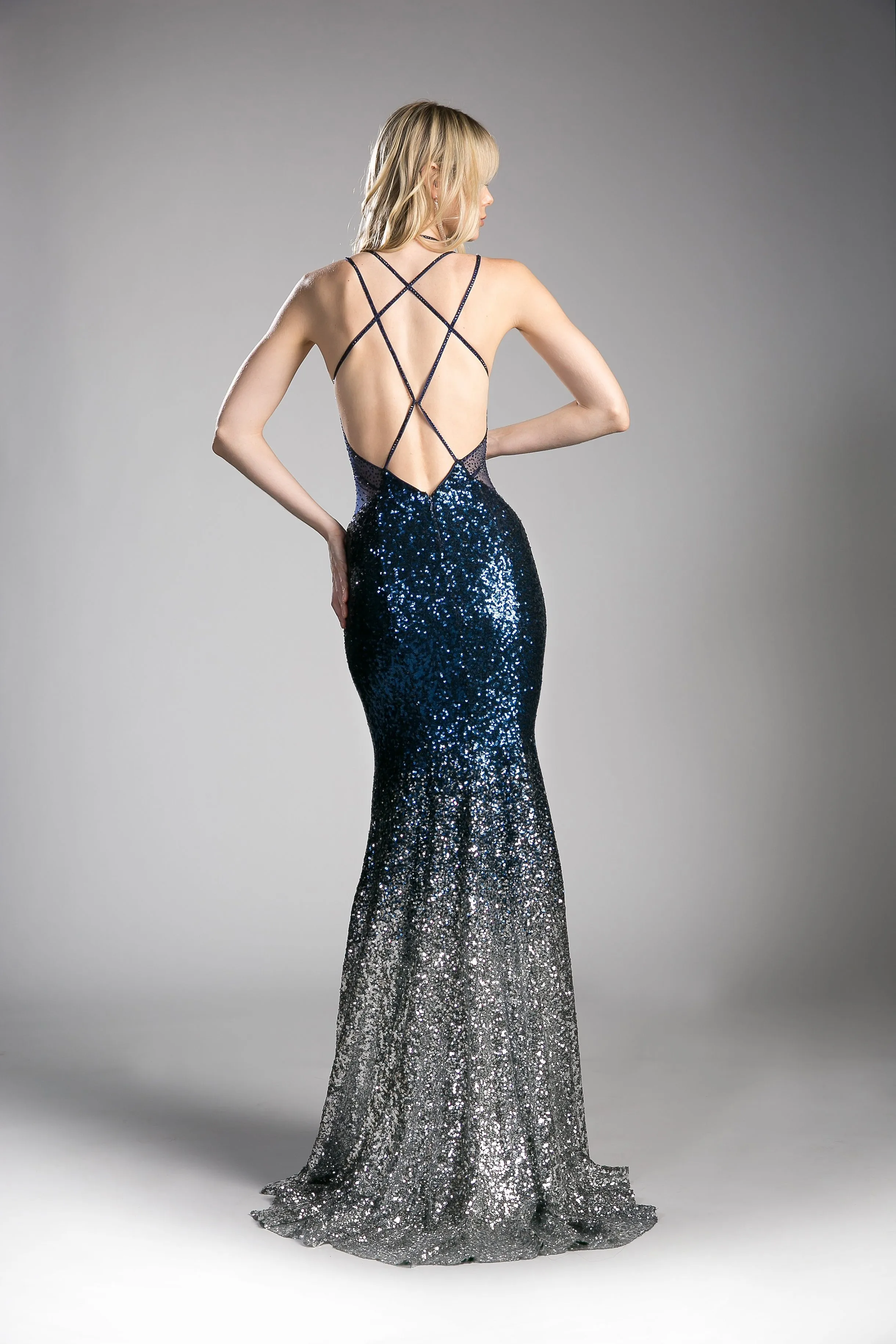 Sequin Sheath Trumpet Open Criss Dress