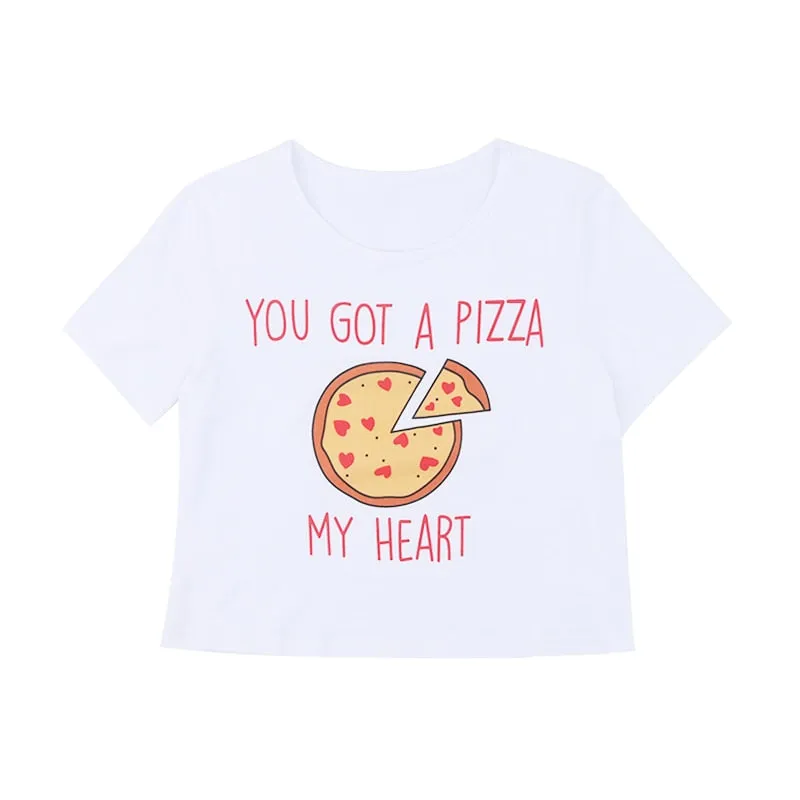 Short Sleeve Crop Top   Shorts Pizza Pattern Pajamas