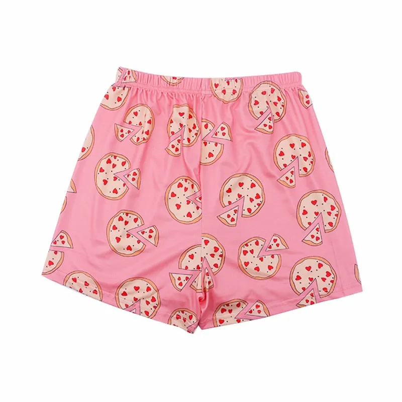 Short Sleeve Crop Top   Shorts Pizza Pattern Pajamas