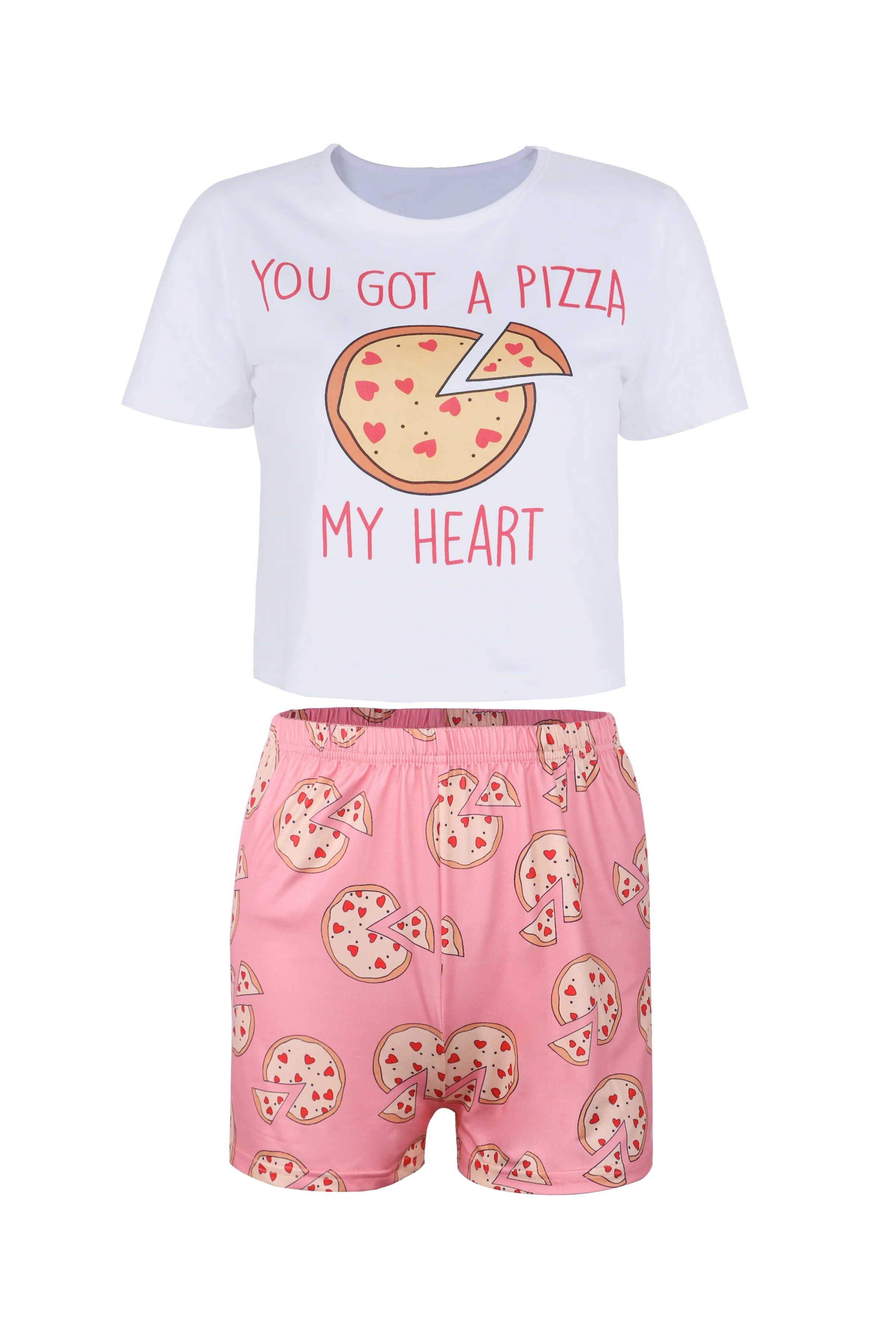 Short Sleeve Crop Top   Shorts Pizza Pattern Pajamas