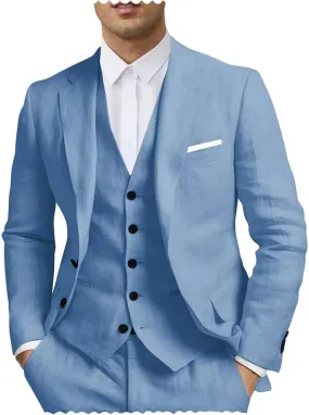 SHUZHXLZANGY Mens Linen Suits for Men 3 Piece Suit Regular Fit Linen Suit Men Summer Beach Wedding Suits