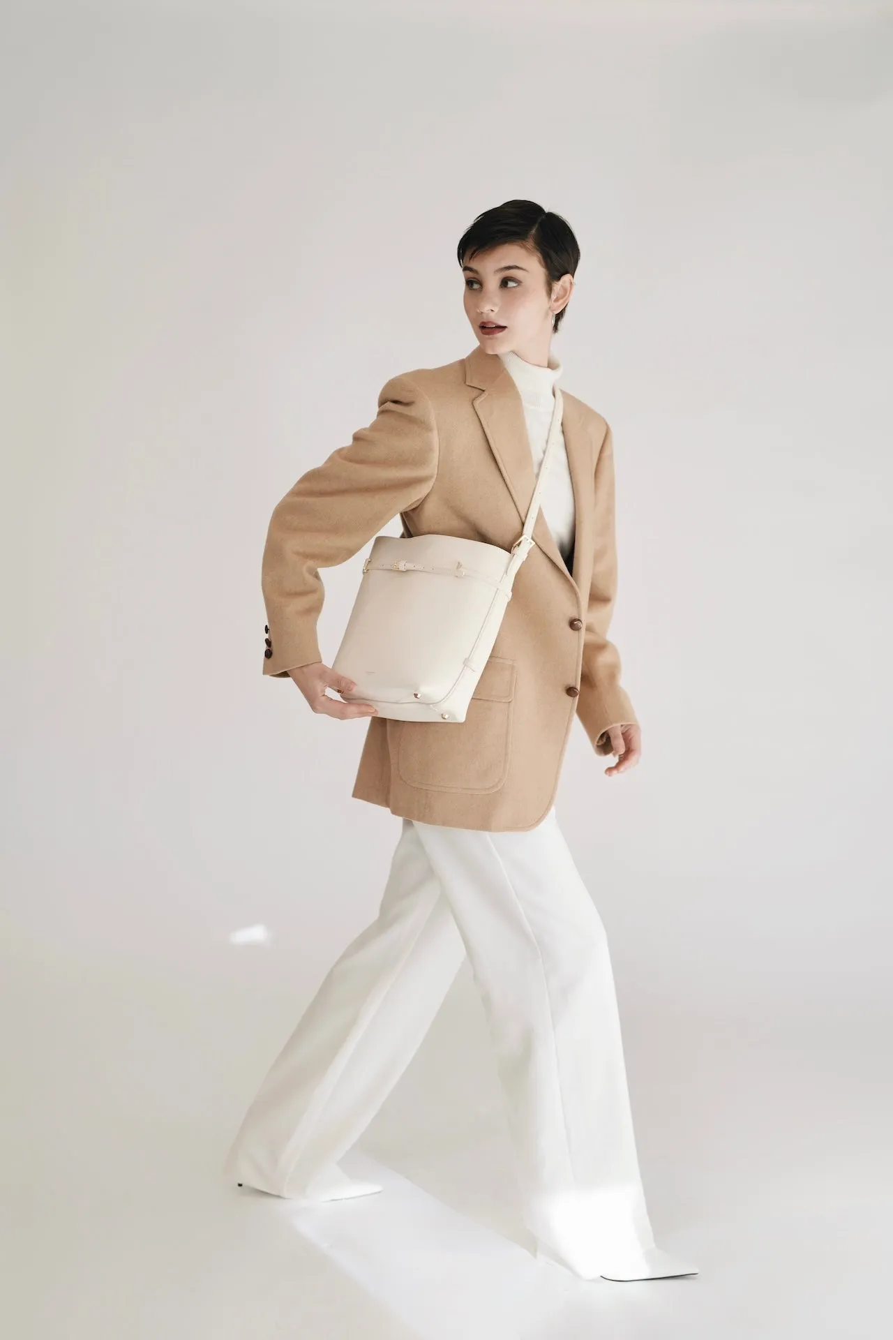 Small Ivory Belted Tote Bag