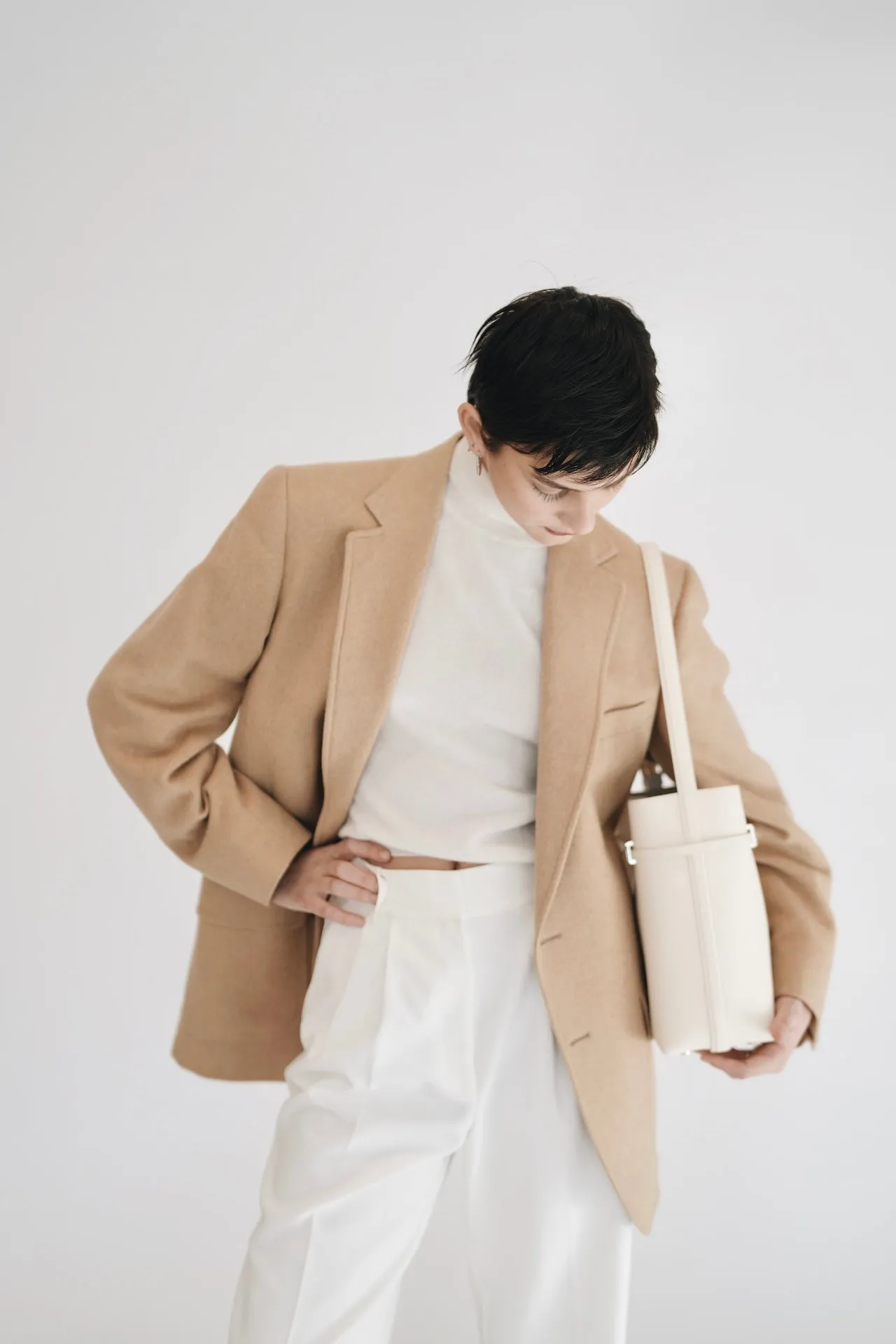 Small Ivory Belted Tote Bag