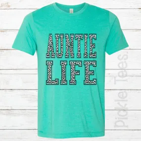 Snow Leopard Auntie Life SEA GREEN Crew Neck Tee