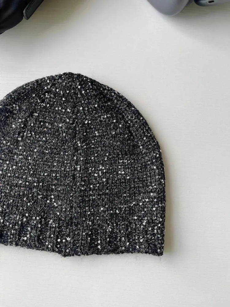 Sohiwoo Sequin Knitted Beanies Hats For Women&Men Winter Warm Skullies Caps Outdoor Windproof Famela Cover Head Cold Caps Ear Hat Bonnet