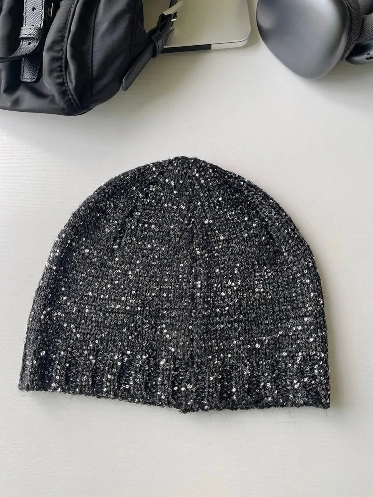 Sohiwoo Sequin Knitted Beanies Hats For Women&Men Winter Warm Skullies Caps Outdoor Windproof Famela Cover Head Cold Caps Ear Hat Bonnet