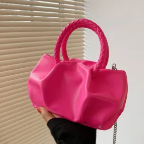 Solid color Pleated Small Totes With Woven Handle 2021 Summer PU Leather Women's Designer Handbag Chain Shoulder Messenger Bag