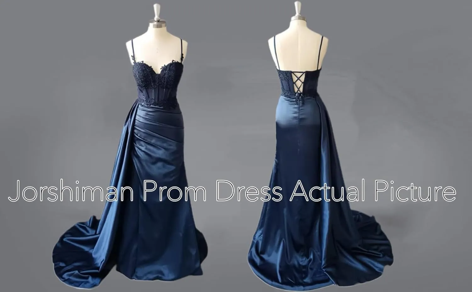 Spaghetti Strap Satin Prom Dresses Long Mermaid Lace Formal Gowns Corset Evening Party Dresses with Slit