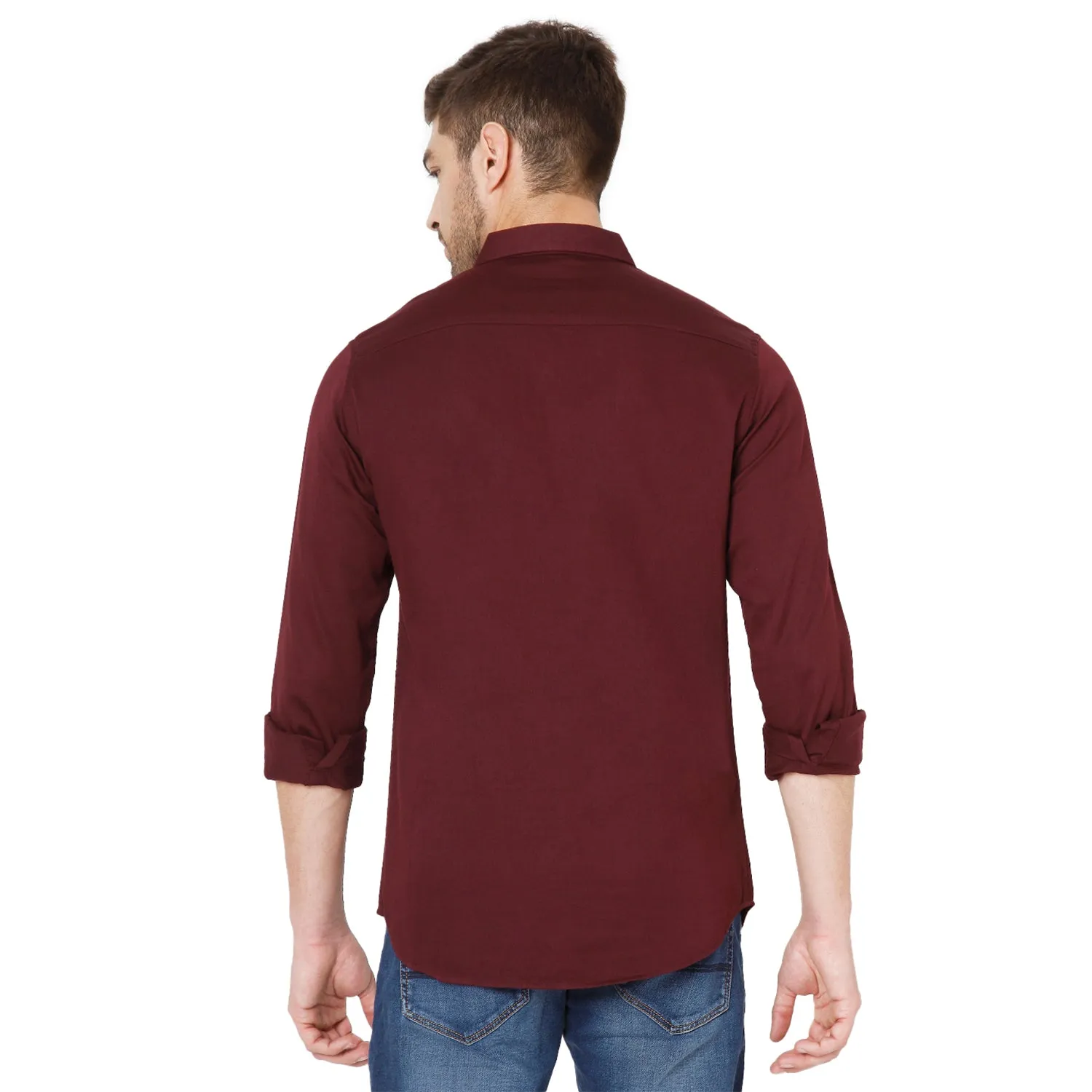 Spykar Red Cotton Slim Fit Shirts For Men