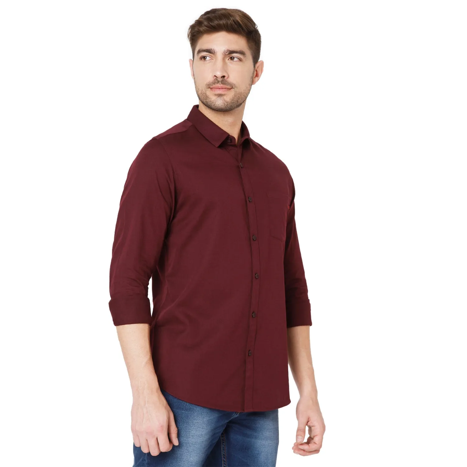 Spykar Red Cotton Slim Fit Shirts For Men