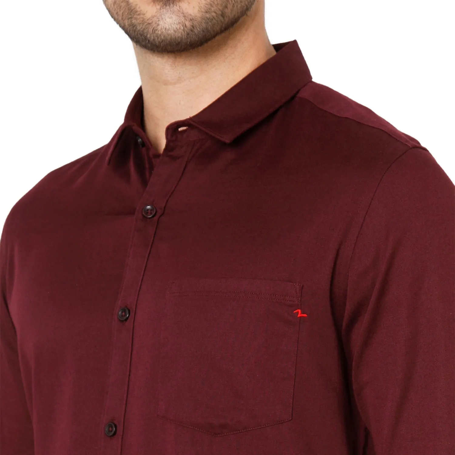 Spykar Red Cotton Slim Fit Shirts For Men