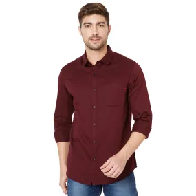 Spykar Red Cotton Slim Fit Shirts For Men