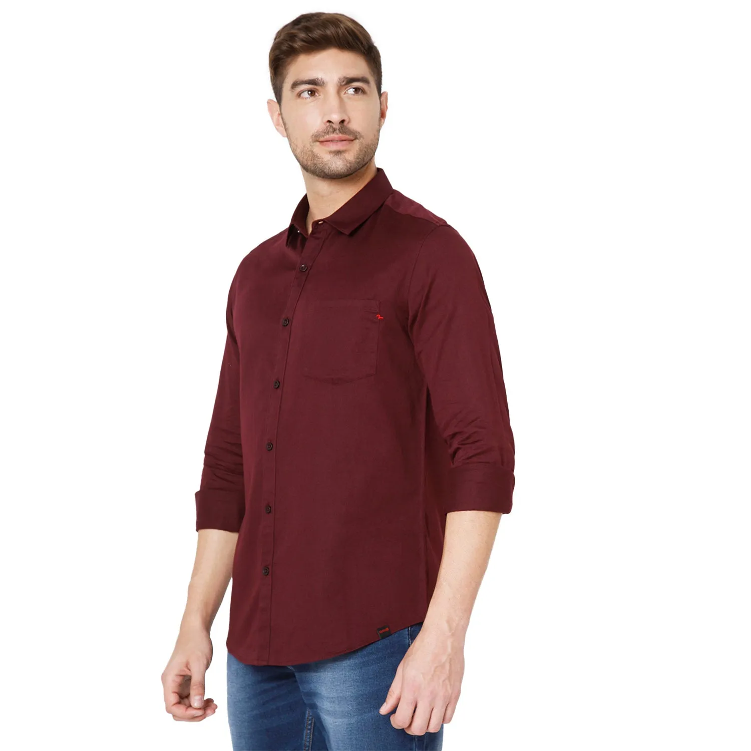 Spykar Red Cotton Slim Fit Shirts For Men